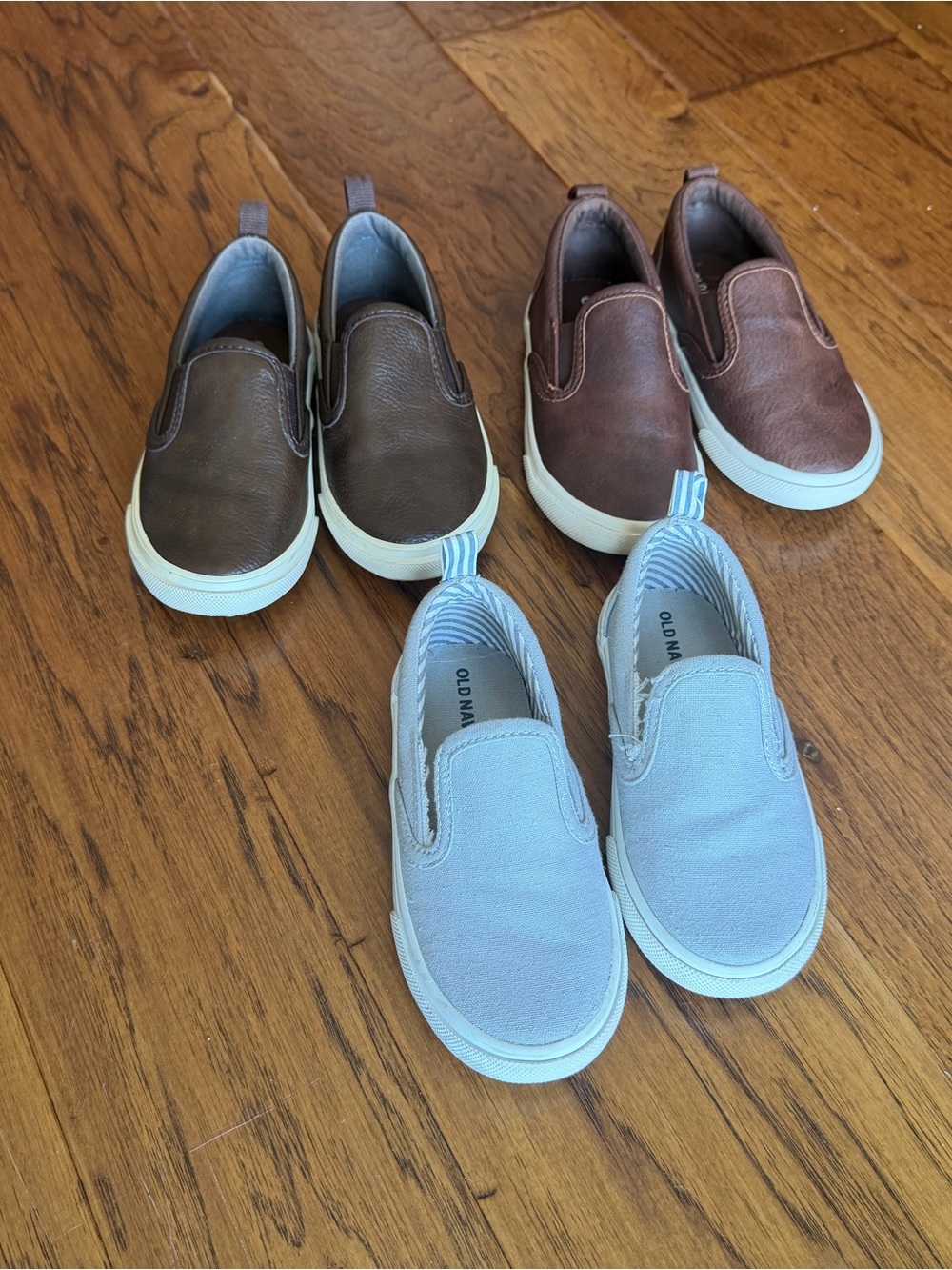 Old Navy Kids Slip-On Shoes in light grey, Light Brown and dark Brown trio